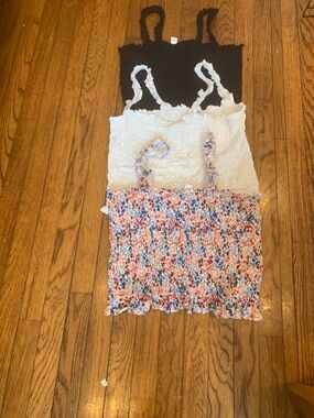 3-Pack Smocked Tank Tops - Black, White & Floral